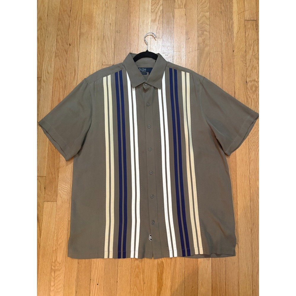 Nat Nast Luxury Originals 100% Silk Striped Bowling Camp Shirt Size L
